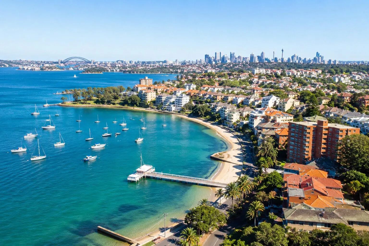 Rose Bay waterfront with harbour views and moored boats